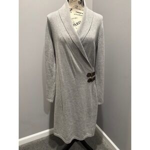 Chaps Womens Gray Knit Wrap Sweater Dress Shawl Collar Buckle Detail Size L